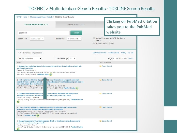 TOXNET > Multi-database Search Results> TOXLINE Search Results Clicking on Pub. Med Citation takes