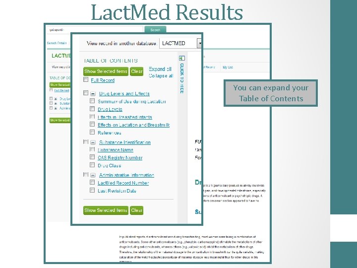 Lact. Med Results You can expand your Table of Contents 