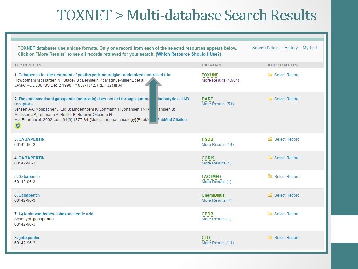 TOXNET > Multi-database Search Results 