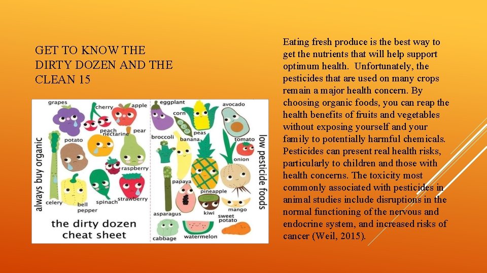 GET TO KNOW THE DIRTY DOZEN AND THE CLEAN 15 Eating fresh produce is