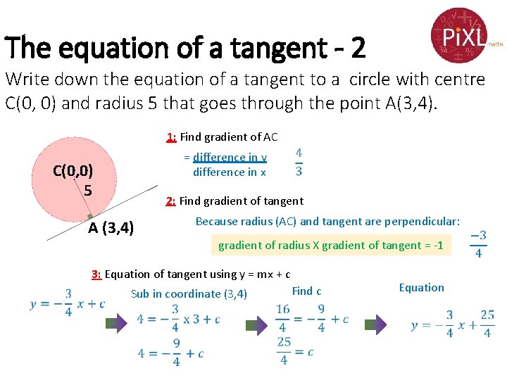 The equation of a tangent - 2 Write down the equation of a tangent