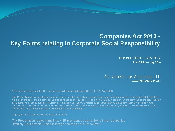 Companies Act 2013 Key Points relating to Corporate Social Responsibility Second Edition – May