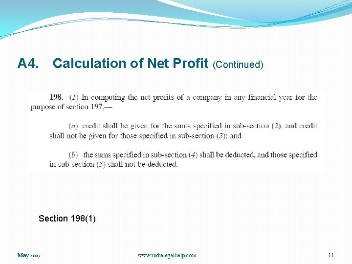 A 4. Calculation of Net Profit (Continued) Section 198(1) May 2017 www. indialegalhelp. com