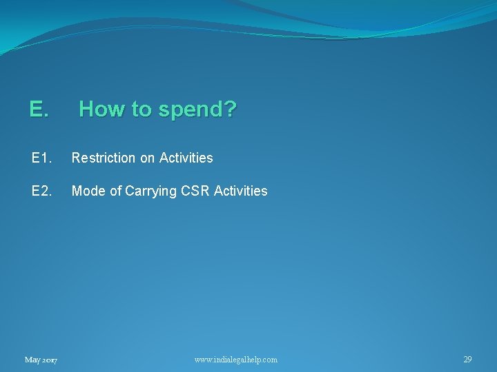 E. How to spend? E 1. Restriction on Activities E 2. Mode of Carrying