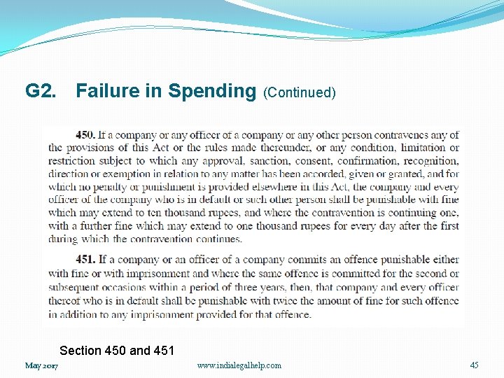 G 2. Failure in Spending (Continued) Section 450 and 451 May 2017 www. indialegalhelp.