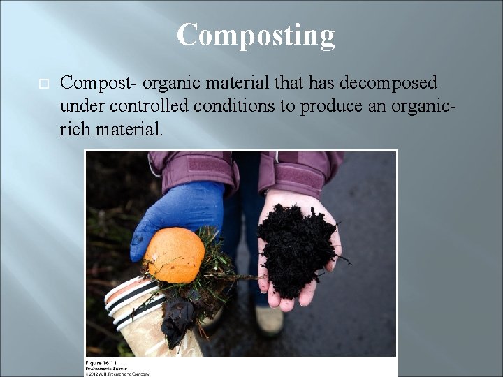 Composting Compost- organic material that has decomposed under controlled conditions to produce an organicrich