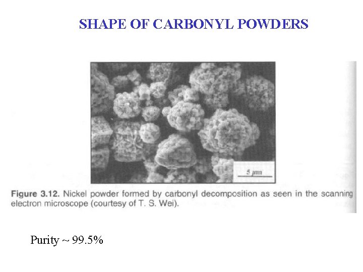 SHAPE OF CARBONYL POWDERS Purity ~ 99. 5% SHAPE OF CARBONYL POWDERS Purity ~ 99. 5%