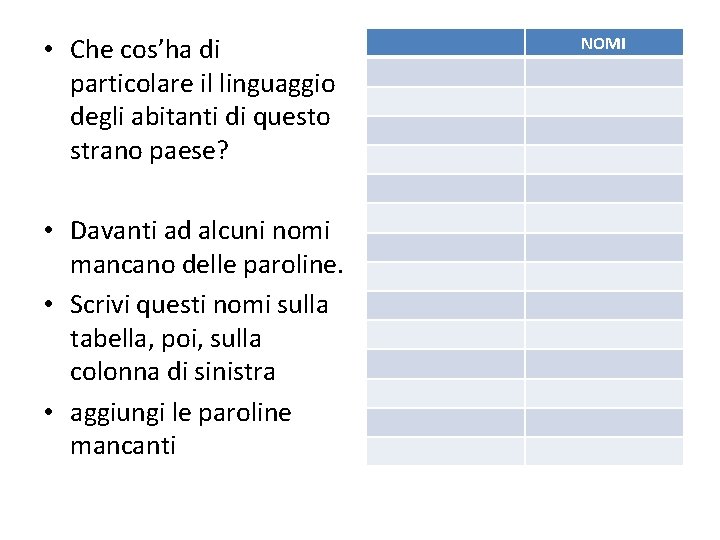 • Che cos’ha di particolare il linguaggio degli abitanti di questo strano paese?