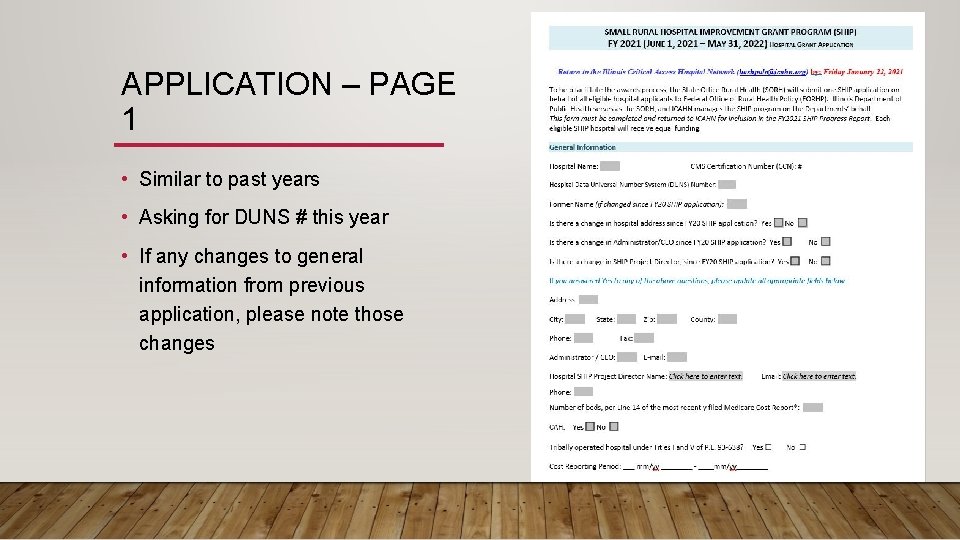 APPLICATION – PAGE 1 • Similar to past years • Asking for DUNS #