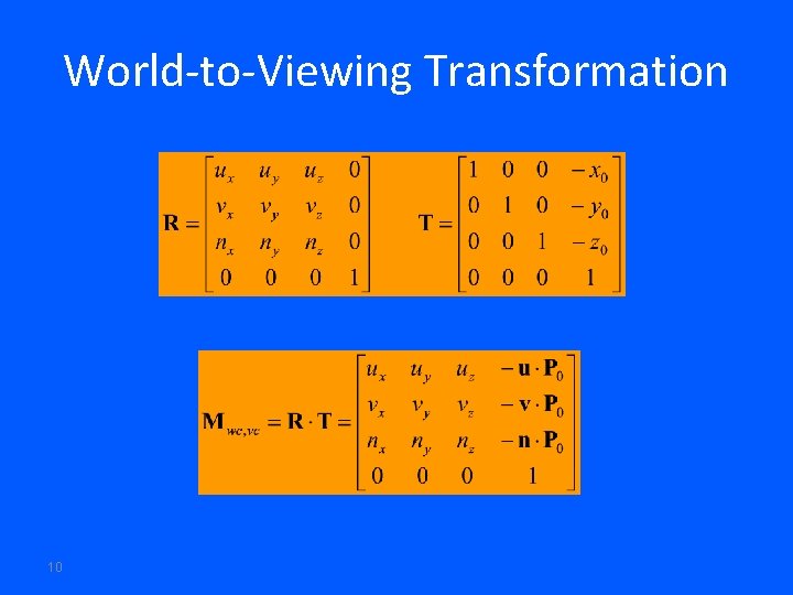 World-to-Viewing Transformation 10 