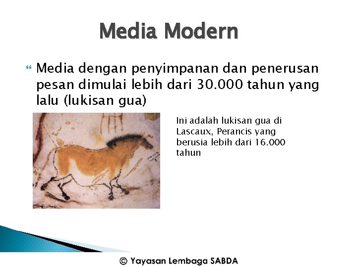 Media Modern Media dengan penyimpanan dan penerusan pesan dimulai lebih dari 30. 000 tahun