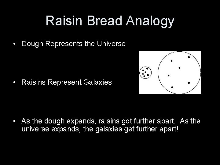 Raisin Bread Analogy • Dough Represents the Universe • Raisins Represent Galaxies • As