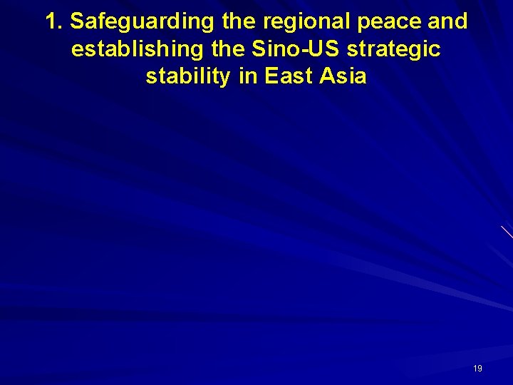 1. Safeguarding the regional peace and establishing the Sino-US strategic stability in East Asia