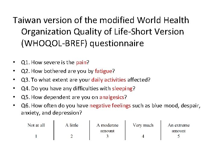 Taiwan version of the modified World Health Organization Quality of Life-Short Version (WHOQOL-BREF) questionnaire