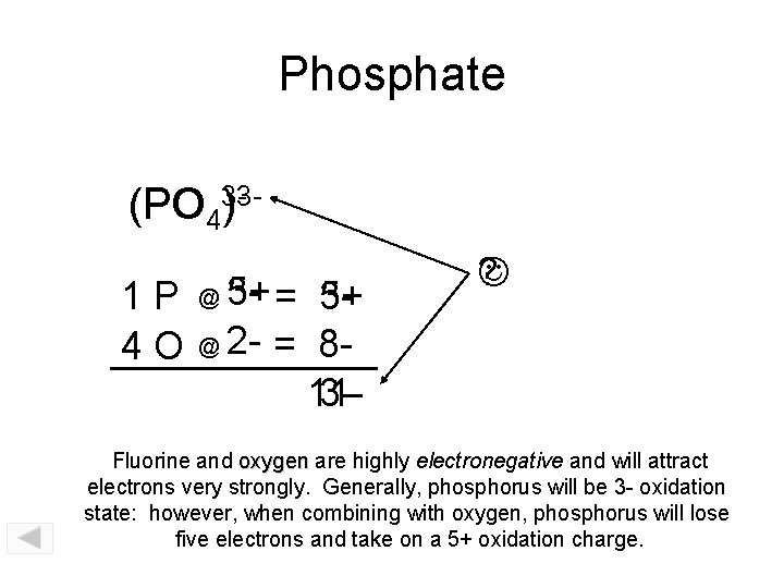 Phosphate (PO PO 43)31 P 4 O 5+ = 335+ @ 2 - =