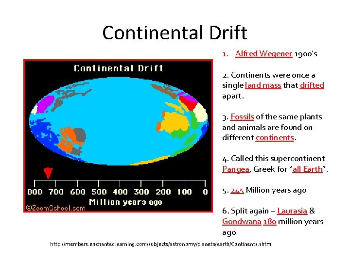 Continental Drift 1. Alfred Wegener 1900’s 2. Continents were once a single land mass