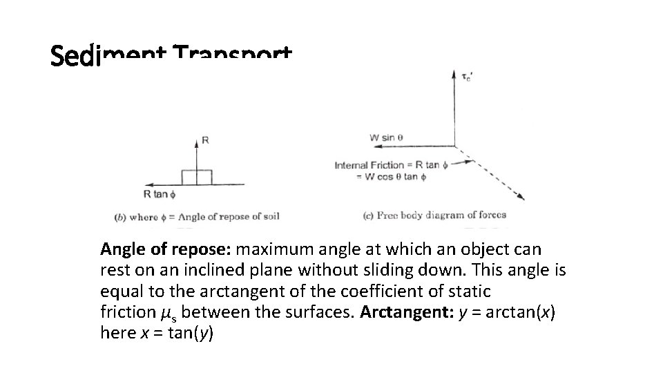 Sediment Transport Angle of repose: maximum angle at which an object can rest on