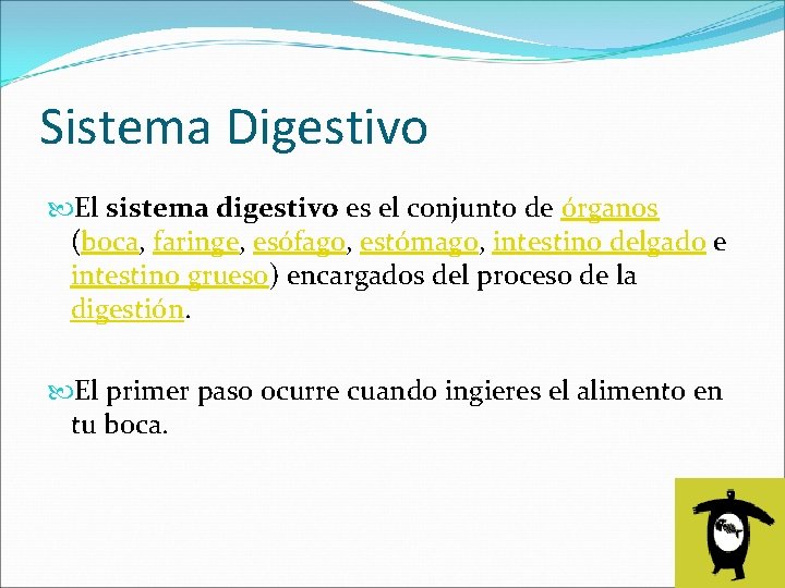 Sistema Digestivo El sistema digestivo es el conjunto de órganos (boca, faringe, esófago, estómago,