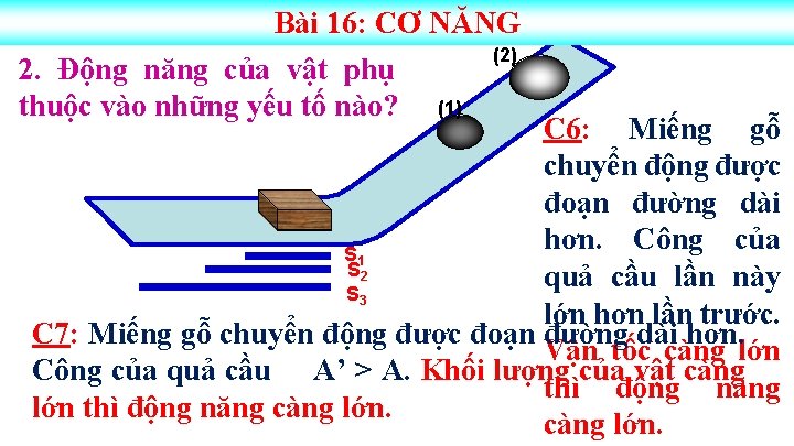 Bài 16: CƠ NĂNG (2) 2. Động năng của vật phụ thuộc vào những