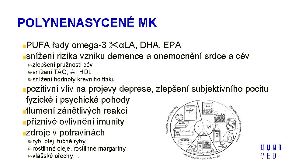 POLYNENASYCENÉ MK PUFA řady omega-3 αLA, DHA, EPA snížení rizika vzniku demence a onemocnění