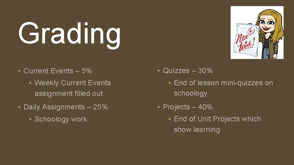 Grading • Current Events – 5% • Weekly Current Events assignment filled out •