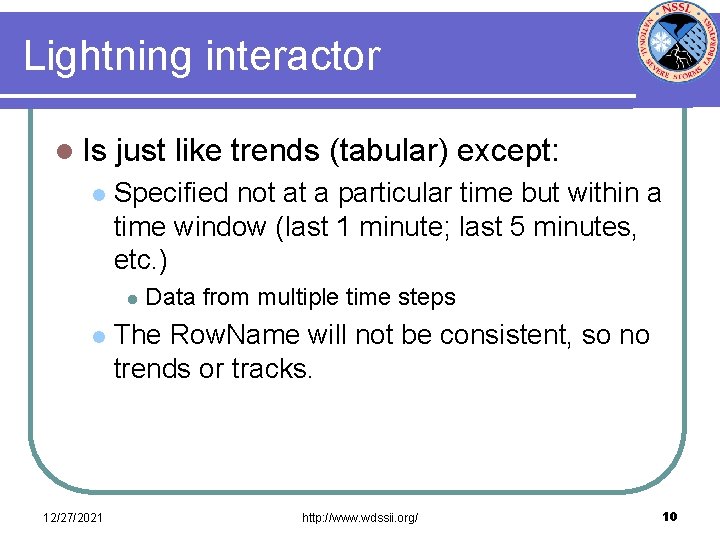 Lightning interactor l Is l just like trends (tabular) except: Specified not at a