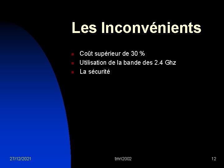 Les Inconvénients n n n 27/12/2021 Coût supérieur de 30 % Utilisation de la