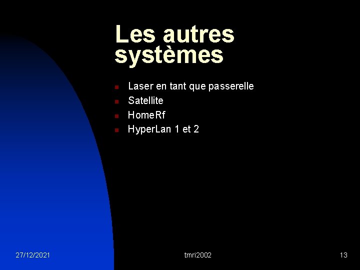 Les autres systèmes n n 27/12/2021 Laser en tant que passerelle Satellite Home. Rf