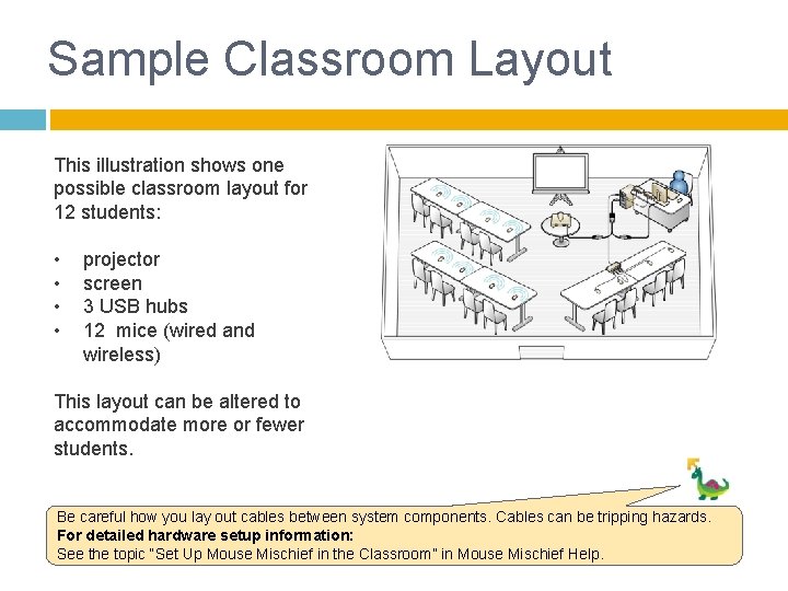 Sample Classroom Layout This illustration shows one possible classroom layout for 12 students: •