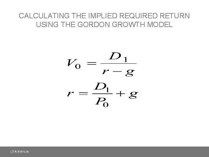 CALCULATING THE IMPLIED REQUIRED RETURN USING THE GORDON GROWTH MODEL 