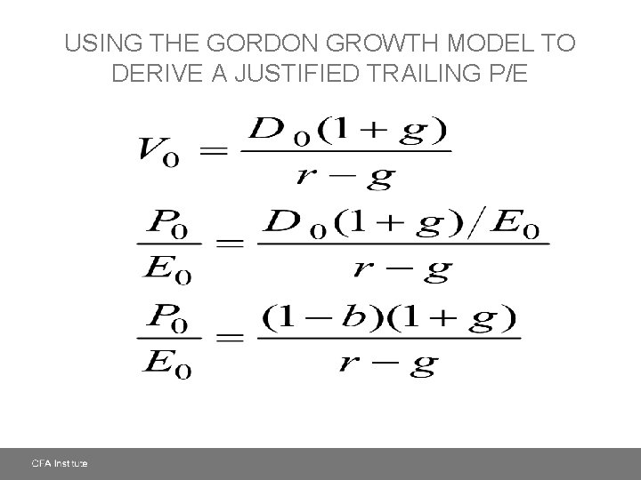 USING THE GORDON GROWTH MODEL TO DERIVE A JUSTIFIED TRAILING P/E 