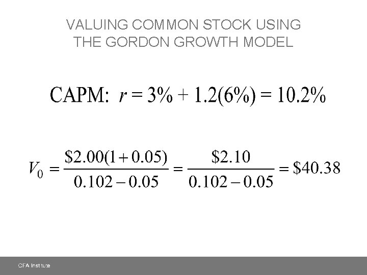 VALUING COMMON STOCK USING THE GORDON GROWTH MODEL 