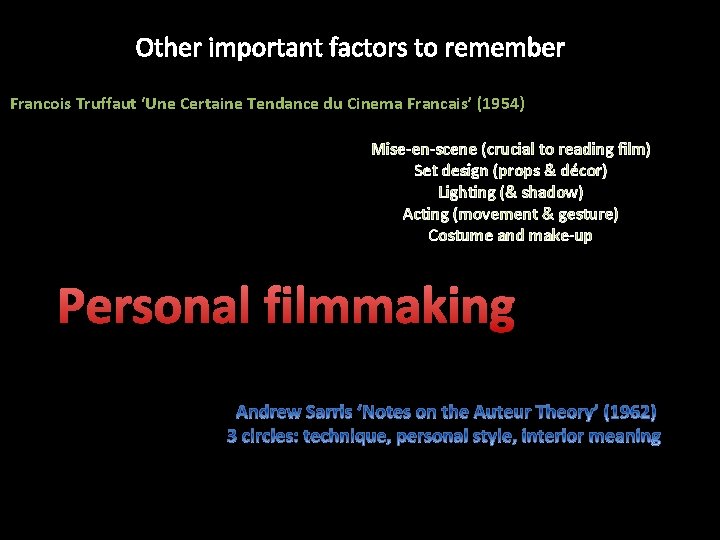 Other important factors to remember Francois Truffaut ‘Une Certaine Tendance du Cinema Francais’ (1954)