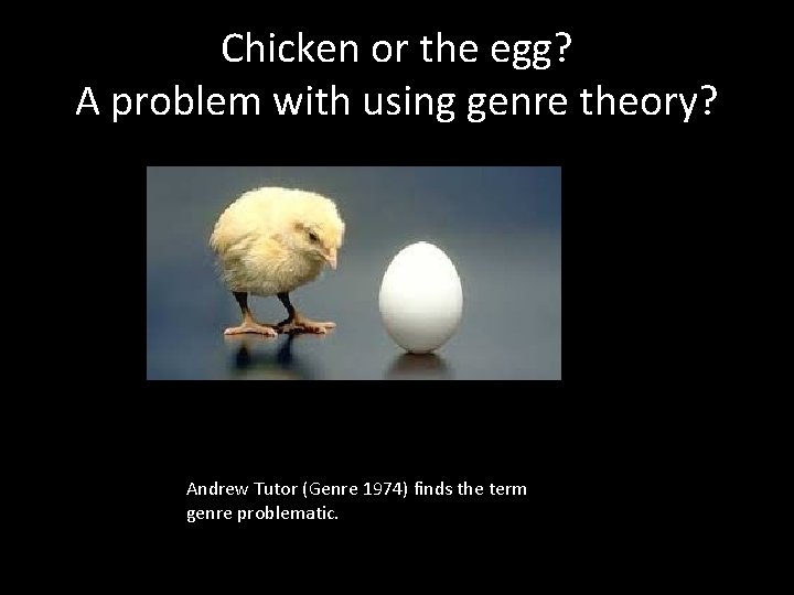 Chicken or the egg? A problem with using genre theory? Andrew Tutor (Genre 1974)