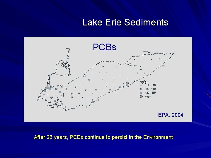 Lake Erie Sediments PCBs EPA, 2004 After 25 years, PCBs continue to persist in