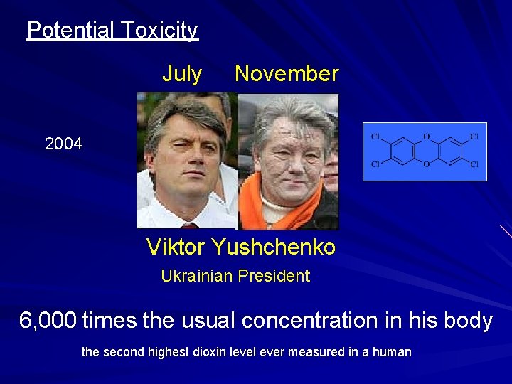 Potential Toxicity July November 2004 Viktor Yushchenko Ukrainian President 6, 000 times the usual