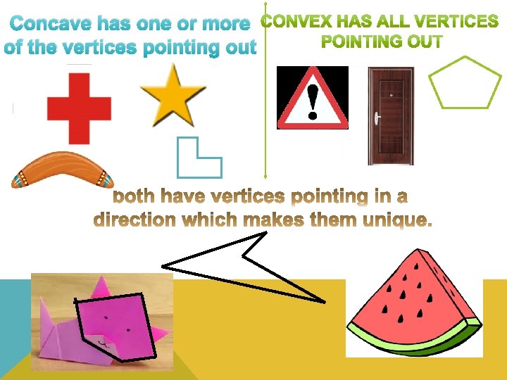 Concave has one or more of the vertices pointing out 
