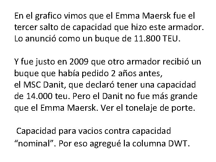 En el grafico vimos que el Emma Maersk fue el tercer salto de capacidad