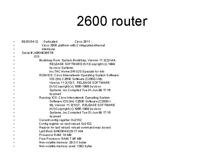 2600 router • • • • • • • • 69. 50. 64. 12