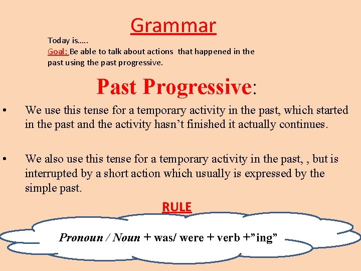 Grammar Today is…. . Goal: Be able to talk about actions that happened in