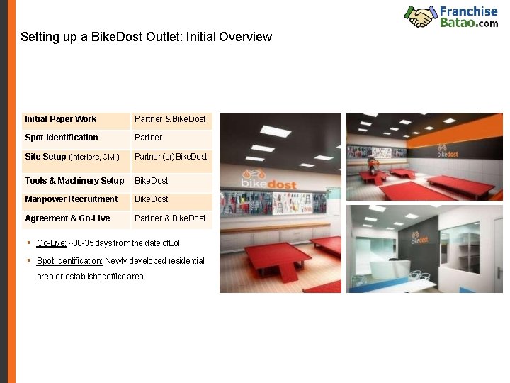 Setting up a Bike. Dost Outlet: Initial Overview Initial Paper Work Partner & Bike.