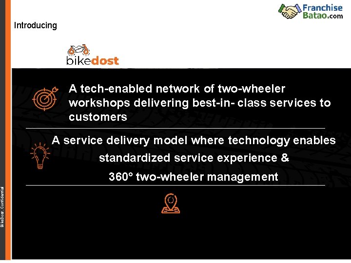 Bike. Dost. Confidential Introducing A tech-enabled network of two-wheeler workshops delivering best-in- class services