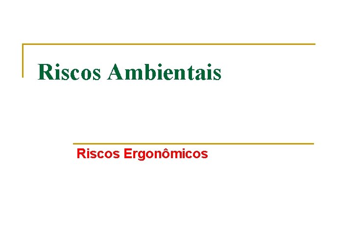 Riscos Ambientais Riscos Ergonômicos 