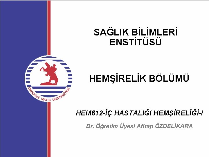 SAĞLIK BİLİMLERİ ENSTİTÜSÜ HEMŞİRELİK BÖLÜMÜ HEM 612 -İÇ HASTALIĞI HEMŞİRELİĞİ-I Dr. Öğretim Üyesi Afitap