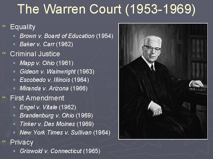 The Warren Court (1953 -1969) } Equality § Brown v. Board of Education (1954)