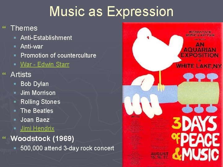 Music as Expression } Themes § § } Artists § § § } Anti-Establishment
