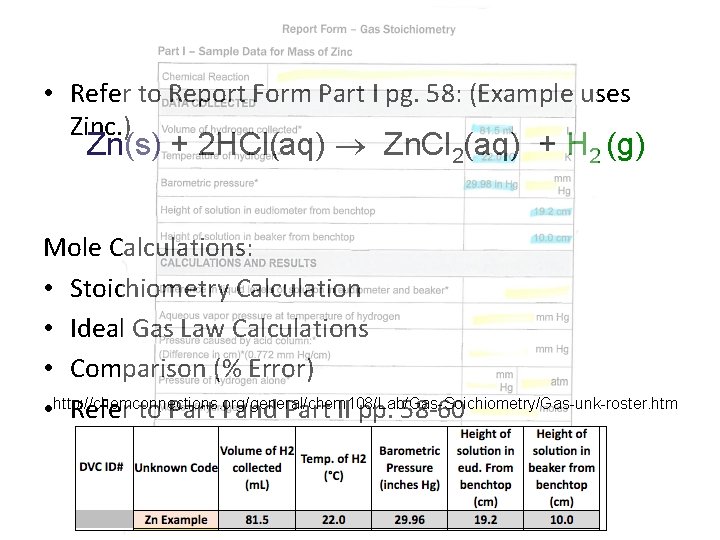 • Refer to Report Form Part I pg. 58: (Example uses Zinc. ) • Refer to Report Form Part I pg. 58: (Example uses Zinc. )