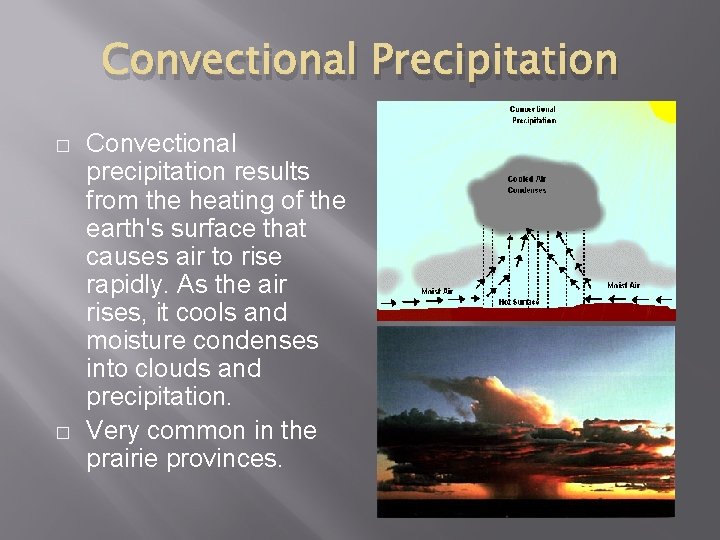 Convectional Precipitation � � Convectional precipitation results from the heating of the earth's surface