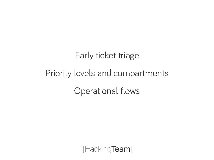 Early ticket triage Priority levels and compartments Operational flows 