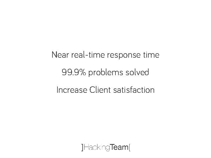 Near real-time response time 99. 9% problems solved Increase Client satisfaction 